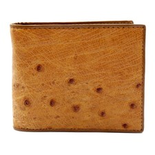 Nouveau portefeuille pour homme double pli en cuir d'autruche marron véritabl...