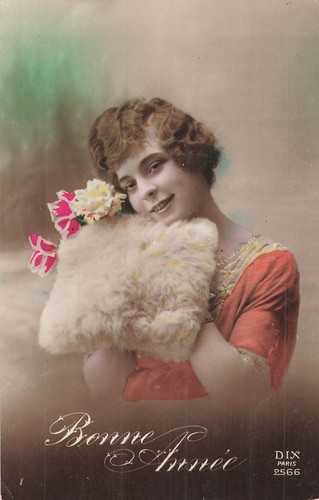 Bonne annee femme manchon - cp,