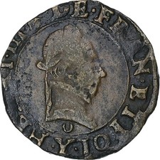 France, Henri III, Double Tournois, n.d. (1574-1589), Bourges, Cuivre, TB