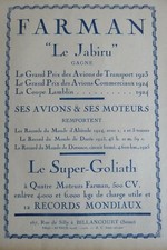 1/1926 PUB AVIONS H M FARMAN MOTEUR AVION JABIRU SUPER GOLIATH RECORD AD
