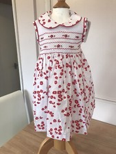 JOLIE ROBE ORIGINALE FLEURS BLANCHES ET ROUGES 2 PIECES AVEC BANDEAU NOEUD 12-18M