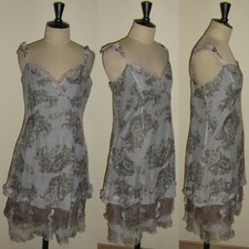 Robe EVA KAYAN EK mod. JAI en taille 40 Bleu Fleurie avec Empiècements Soie TBE