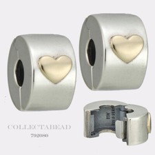 Authentic Pandora Silver & 14K Classic Heart Clips (2) 792080