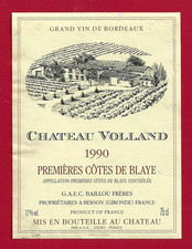 93 11Etiquette BORDEAUX 1ères CÔTES DE BLAYE 1990 Château VOLLAND Baillou Berson