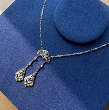 Antique French Art Deco 18K White Gold Diamond Négligé Necklace