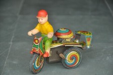 Vintage Boite & Celluloïd Vent Haut Garçon Equitation Tricycle Litho Jouet ,