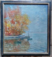 Gyula Halvax (1906-1984) Lac Balaton Hongrie grand Tableau 