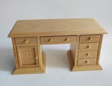 bureau en bois chêne clair miniature, maison de poupée 1/12  OCC3