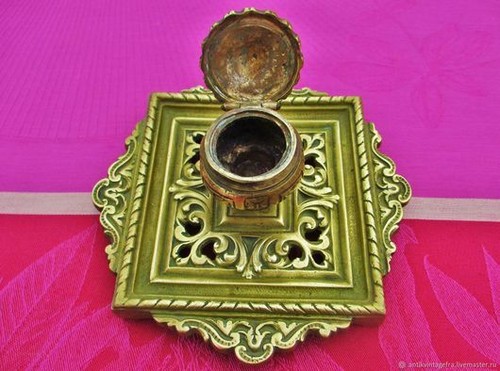 Encrier ancien ajourée bronze - ancien,