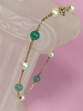 bracelet or 18 carats Chrysoprase Et Perles De Culture