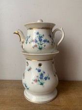 tisanière ancienne en porcelaine, décor fleurs et or