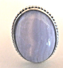 Bague en Calcédoine précieuse 23 x 19 mm de 24.Carats-taille 60-Argent massif