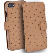 IPHONE 7 8 Étui Livre Cuir Sac Portefeuille Coque Cuir D'Autruche Look En Beige