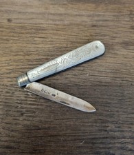 Ancien Couteau De poche Anglais Nacre Et argent Poinçon Collectionneur Fleur