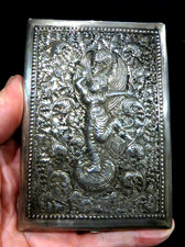 FRANCE INDOCHINE - ETUI A CIGARETTE ARGENT  - FOLKLORE, DANSE, DEESSE AILEE- 96g