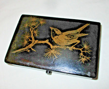 ANCIEN BOITE A CARTES , TIMBRES - CARTON BOUILLI PAPIER MACHE LAQUE  1/2