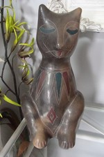 Sculpture chat en terre cuite,fabriqué au Mexique,Felgerez,rare,voyage,décoratif