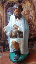 GRAND SANTON DE CRECHE D'EGLISE PAYSAN PORTEUR DU PAIN EN FIBRE DE VERRE HT 80CM