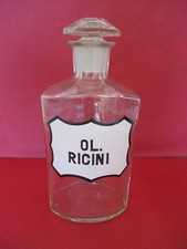 Ancien POT FLACON à PHARMACIE. OL RICINI. VERRE avec BOUCHON. 23 cm. APOTHICAIRE