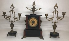 Ancienne Garniture Horloge De Cheminée En Marbre À révisé