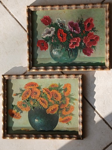 Paire tableaux nature morte - tableaux,