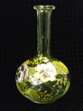 ANCIENNE CARAFE CRISTAL ÉMAILLE FLEURS PENSÉES STYLE LEGRAS GALLE ART NOUVEAU