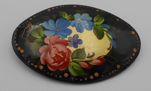 Ancienne broche laquee noire - ancienne,