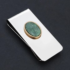 Magnifique cabochon 18K bicolore or 18 mm Wyoming vert jade du Wyoming plus f...