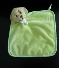 32. Doudou plat  Kimbaloo la halle CHIEN vert blanc tête écru beige  ETAT NEUF *