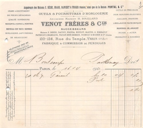 Facture 1913 outils - ,