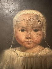 Ancien tableau rare portrait d’enfant huile sur toile 1879