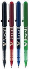 Lot de 4 stylos bille roller PILOT V-Ball 05 , 1 Noir, 1 Bleu, 1 Rouge, 1 Vert