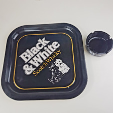 Black and White Whisky Plateau Métal et Cendrier Verre épais VINTAGE 1980s RARES