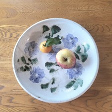 Grand Plat Rond Céramique Albert Thiry Vallauris Décor Fleurs 30,6 cm