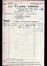 PARIS (XVII°) FILIERES / OUTILS OUTILLAGE "FILIERE VIRAX" Facture en 1928