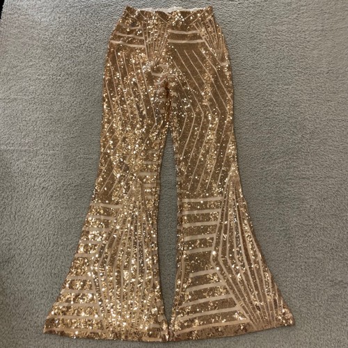 Gold sequin flare pants - pants, womens
