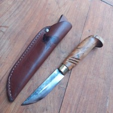 Joli Petit Couteau PUUKKO FINLANDAIS  Manche Bois Avec  Fourreau Cuir