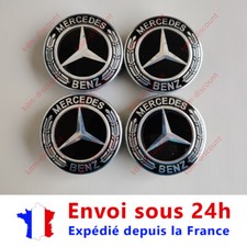 LOT 4 Caches Moyeu Emblème Mercedes Logo Jantes Centre Roue Noir 75 mm