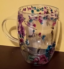 Mug (Tasse à café) en verre à double paroi avec fleurs séchées - modèle B - neuf