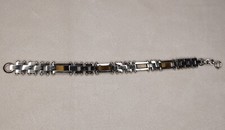 JAKOB BENGEL BRACELET oeil de tigre CHROME ART DECO metal 