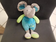 328/ doudou peluche éléphant bleu vert gris étoile U TOUT PETIT SUPER 27cm