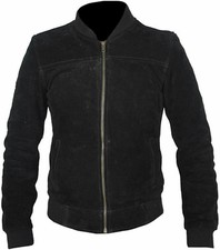 Blouson bomber homme cuir daim peau de mouton noir tenue décontractée...