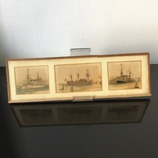 3 Lithos Anciennes Encadrées Navires de Guerre 3 Antique French Boat Engravings