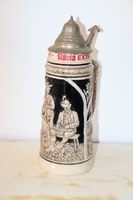 Chopes à bière en grès & couvercle en métal "33" export Slavia extra dry 28,5 cm