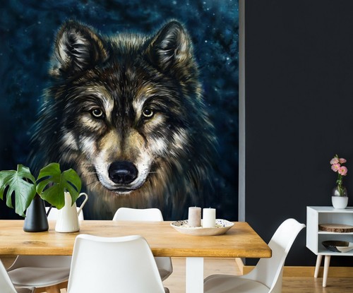 Papier peint loup noir - peint,