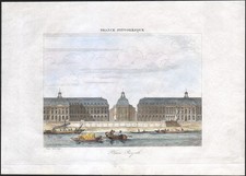 1835 Gravure aquarellée Place Royale place de la Bourse Bordeaux Paysage