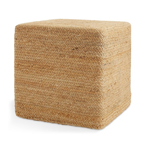 Hand braided square jute pouf - square,