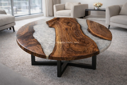 Round epoxy river table top - round,
