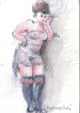 RARE SUPERBE DESSIN ORIGINAL SIGNÉ ( ARTISTE NON IDENTIFIÉ ) D'UNE PROSTITUÉE