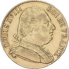 France, Louis XVIII, 20 Francs Or, 1815, Londres, Or, TTB, Gadoury:1027